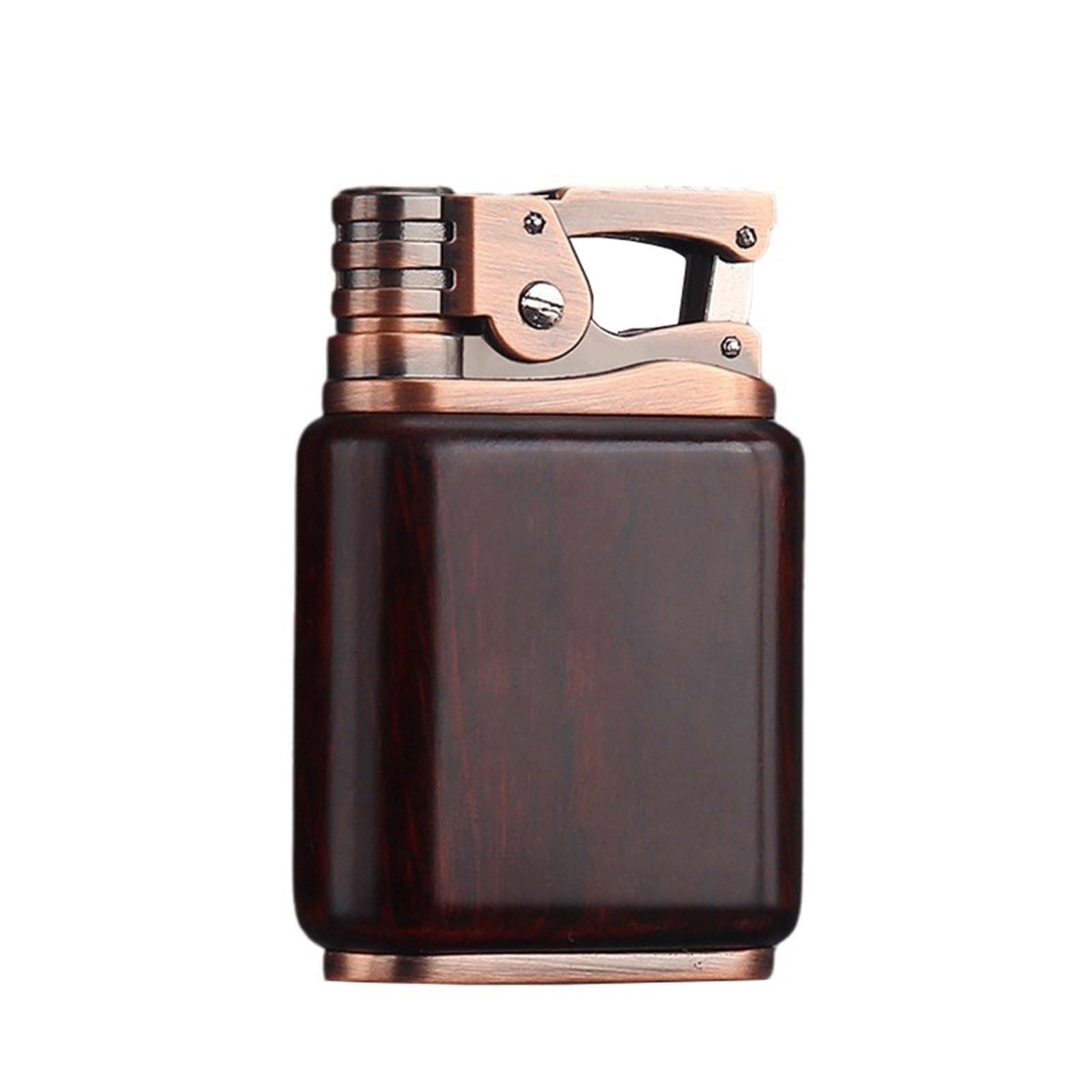 Encendedor de queroseno vintage, mechero retro de empuje con caja de madera de colección