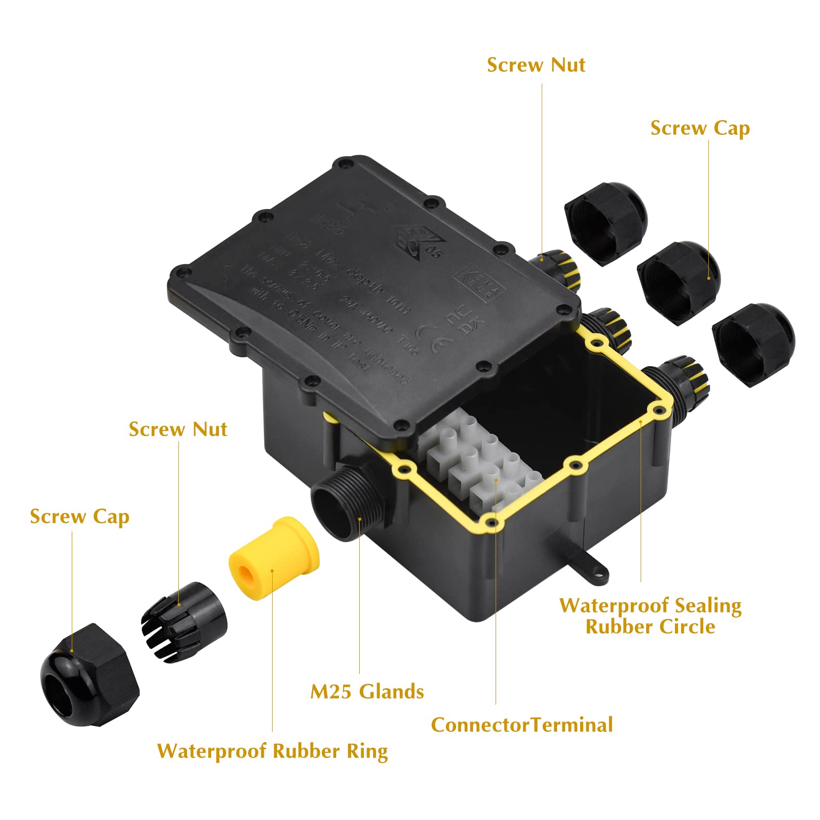 4x IP68 Wasserdichte Anschlussdosen - 3-Wege Für Kabel 5-15mm