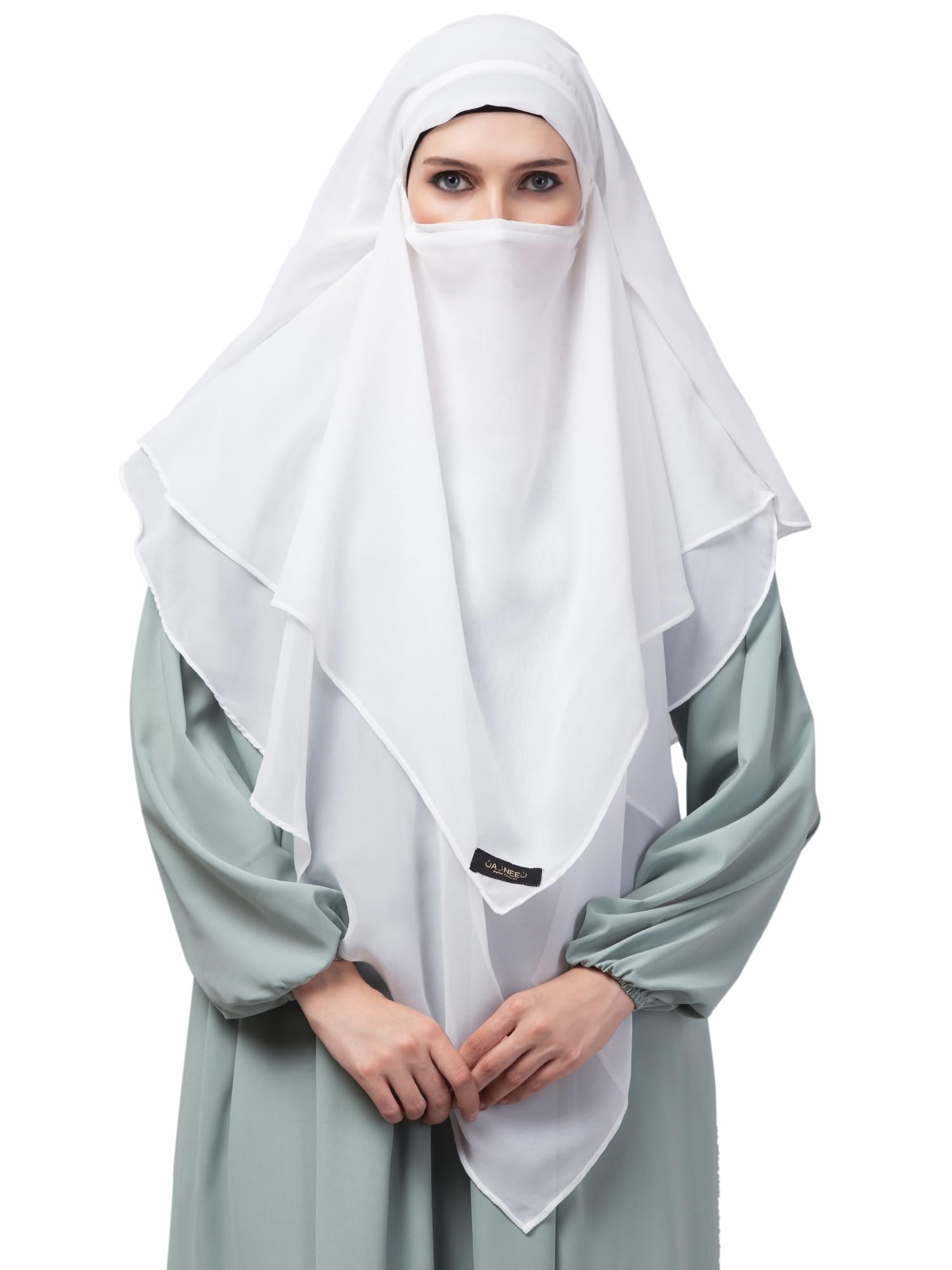 White Triangle tow layers tie at back Ready to wear Hijab cum Naqab-image-21