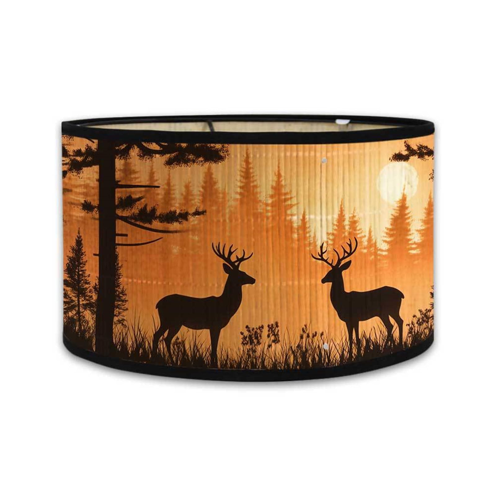 Morbuy Bamboo Lampshade for Table Lamps, Forest Deer Print Light Shades Bedside Light Lamp Shades for Wall Bedside Table Floor (Orange) — image 1