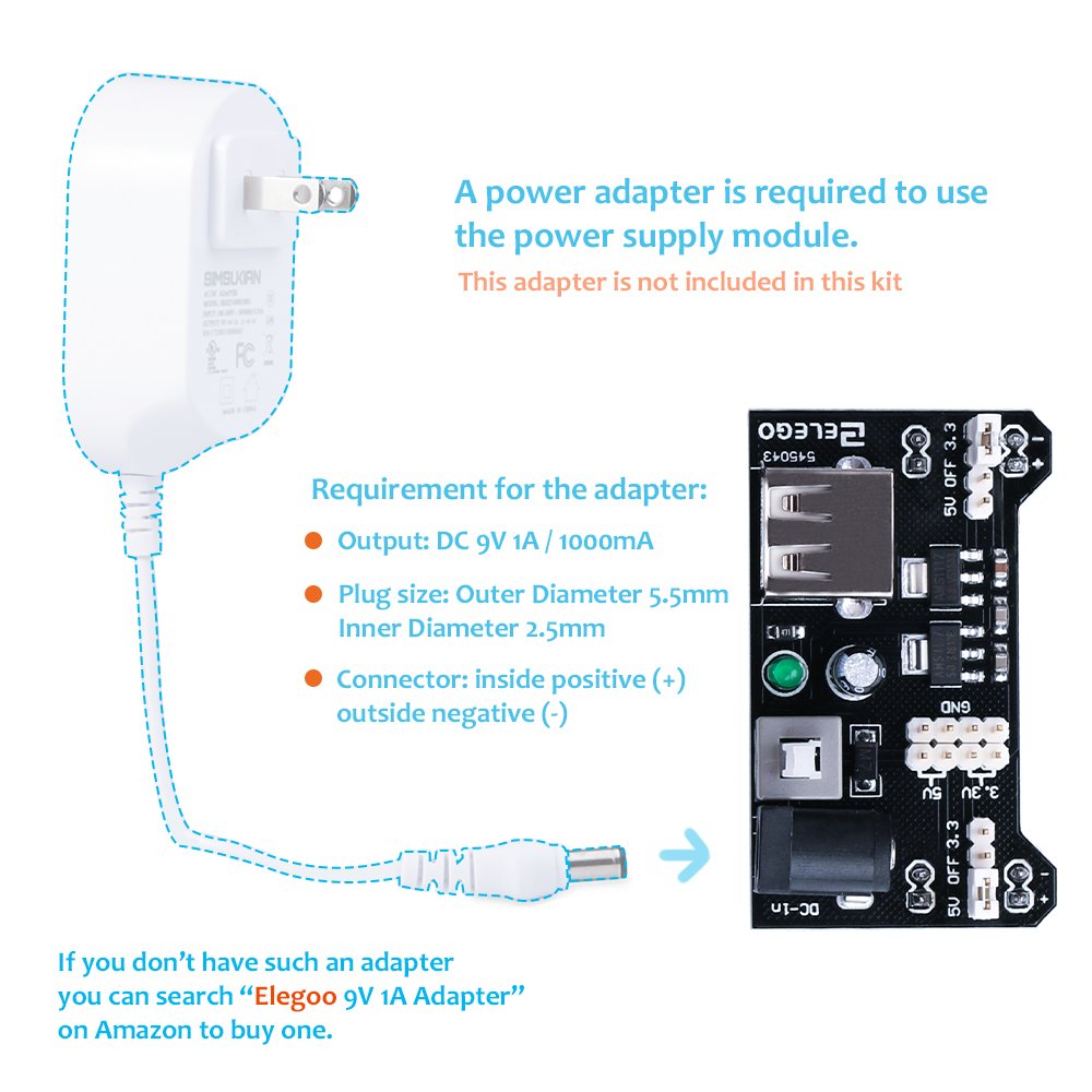 ELEGOO Poprawiona elektronika zestaw edukacyjny zestaw zabawny moduł zasilania moduł łączący potencjometr breadboard komponenty do Arduino