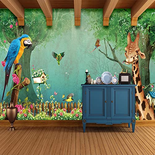 Sheroching Pvc Self Adhesive Mural 3D Wallpaper Giraffe Parrot Forest Boy Girl Room Wall Painting Restaurant Decoration Photo Wallpaper #TOP3