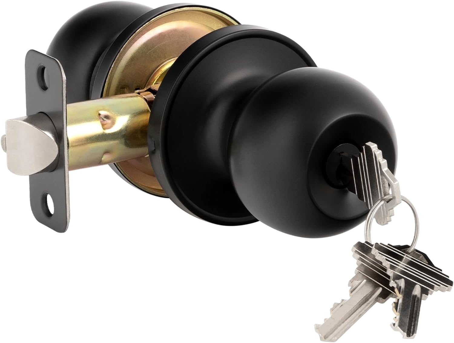 HOSOM Door Knob with Lock and Key, Keyed Entry Door Knob, Exterior and Interior Door Lock for Front Door Commercial and Residential Area, Entry Door Handle for Bedroom and Bathroom, Matte Black