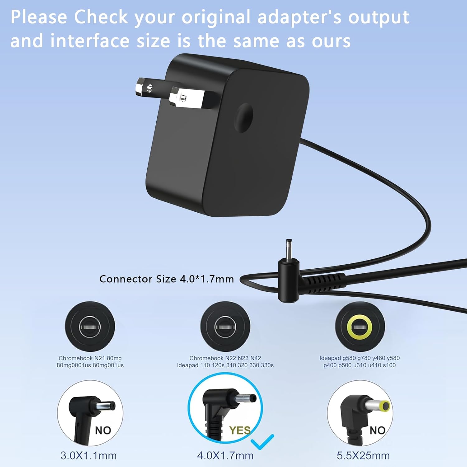 65W Laptop Charger for Lenovo IdeaPad Flex, Ideapad 3 5 1 330 330S 320 310 S340 S145 110 120 120S 130 100 510 Flex 5 4 6 14 15 1470 1480 1570 1580 Yoga 720 710 Chromebook N22 N23 V15 V14 Adapter Cord - Image 2