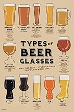 Types of Beer Glasses and Styles of Beer Reference Guide Chart Home Bar Decor Pub Decor IPA Beer Mug Pint Glass Beer Porter Stout Ale Beer Stein Brewing Cool Wall Art Print Poster 12x18