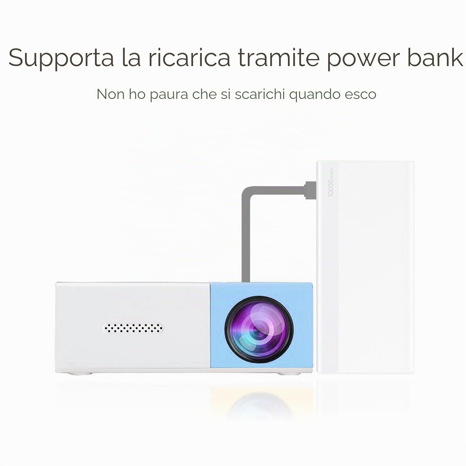 Elprico Mini Proiettore, Videoproiettore Full HD 1080P, Portatile, Blu e Bianco, HDMI, USB, Raffreddamento Attivo, Altoparlante Integrato