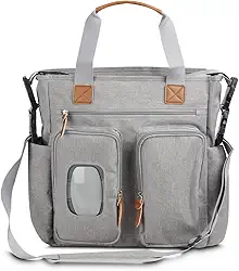 Bolsa Multifuncional 29L para Maternidade e Dia a Dia – Grande Capacidade, Múltiplos Bolsos, Compartimento para Lenços Umedecidos, Alça de Ombro e de Mão, Poliéster Premium com Detalhes em PU – Cinza