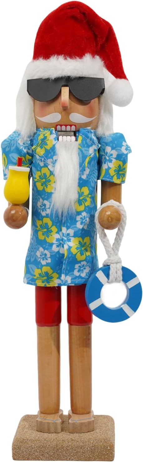 Christmas Nutcracker Ornament,Wooden Traditional Nutcracker Painted Christmas Nutcracker Party Tabletop Thanksgiving Decor (14" Hawaiian Beach Nutcracker)