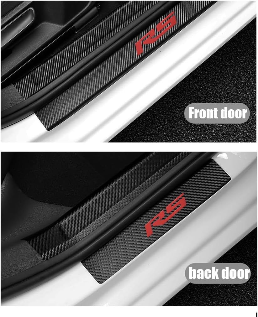 LEXLEY For 2019-2026 Blazer 2018-2026 Equinox 2018-2025 Traverse Carbon Fiber Style Leather Door Sill Protector Guard Sills Protector Trim,Welcome Pedal Protect 4PCS-RED