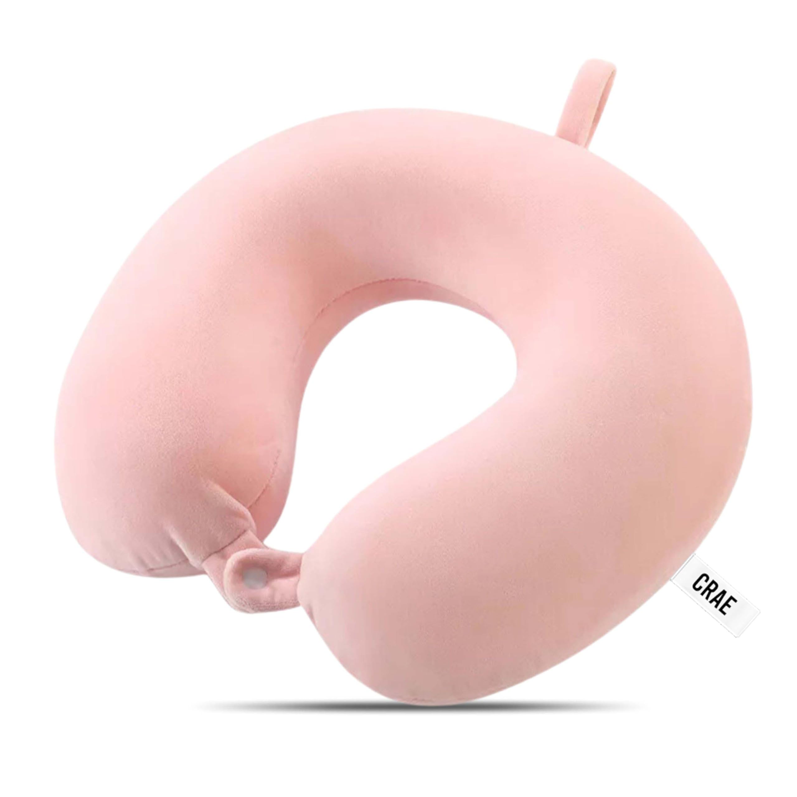 CRAE Premium Memory Foam Neck Pillow for Travel, Sleep & Support - Soft & Comfortable - Ideal for Home, Office & Car Use (Pink)