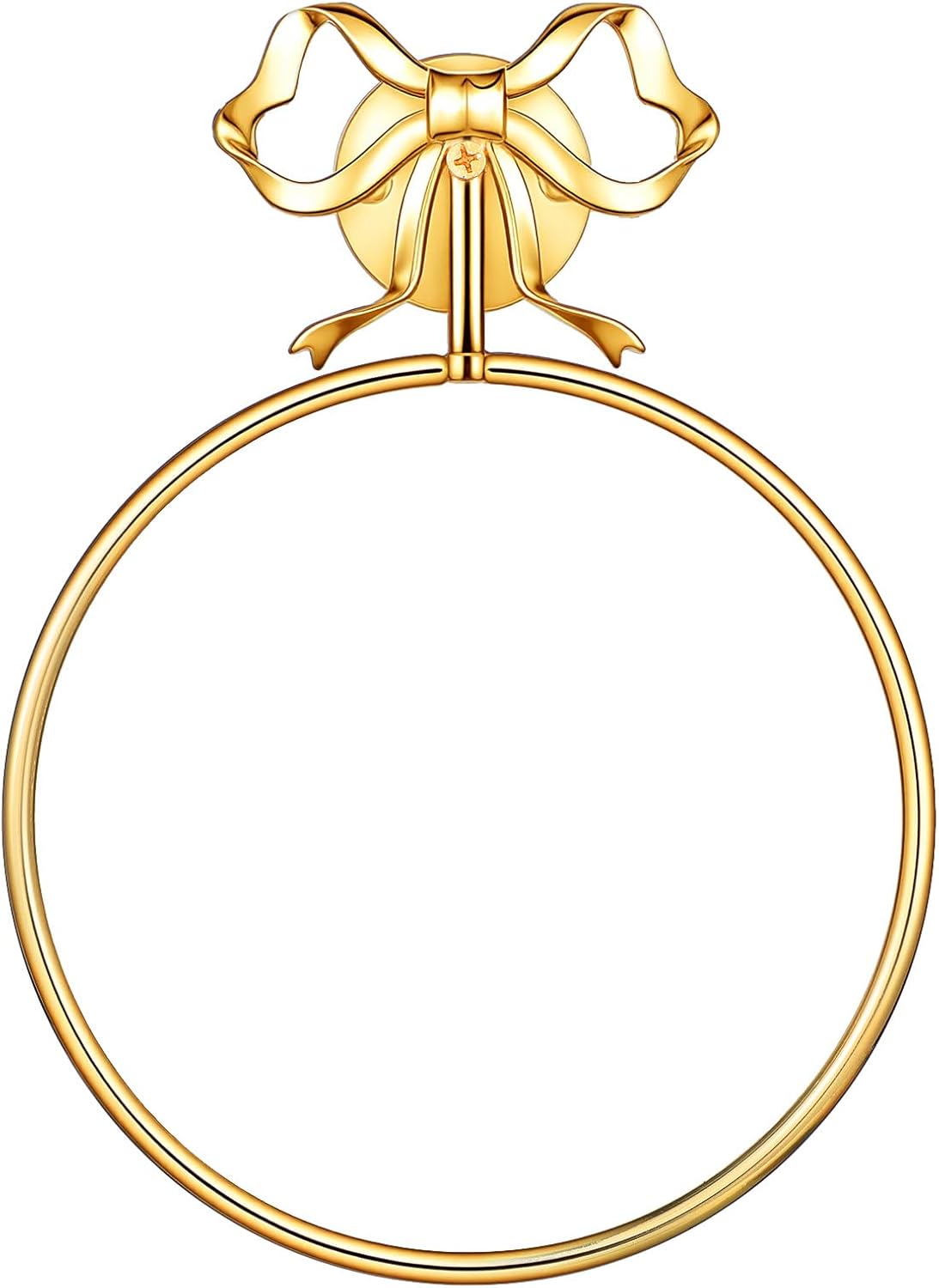 Bow Towel Holder, Gold Brass Vintage Hand Towel Ring with Elegant Bow Design, Retro Wall Mount Hanger for Bathroom Kitchen Decor, Durable Solid Brass Construction, 8.8 Inches
