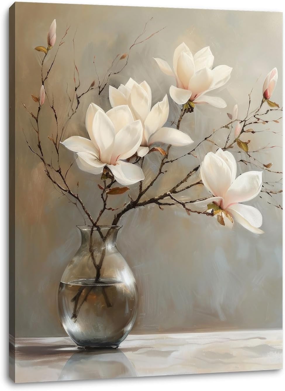 DakTenn Floral Canvas Wall Art - Tranquil White Flowers Print, 12x16 Inch Waterproof Decor for Bathroom, Bedroom, Living Room