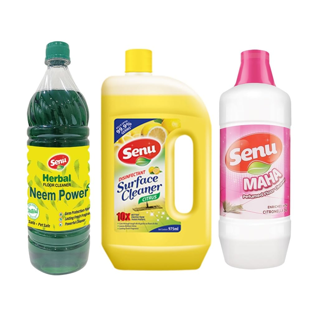 Senu Floor Cleaner KIT 1 Pcs Neem Power Natural Herbal 1L, 1 Pcs Disinfectant Surface Cleaner 1L and MAHA Perfumed 1L