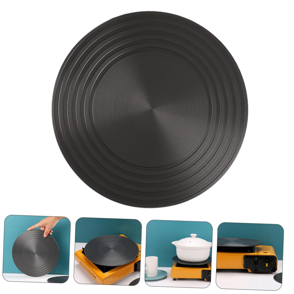 LIFKOME Difusor de Calor Redondo 28cm de Aluminio Negro para Cocina | Distribución Térmica, Descongelación Rápida y Antiquemado, Accesorio para Gas, Uso Doméstico