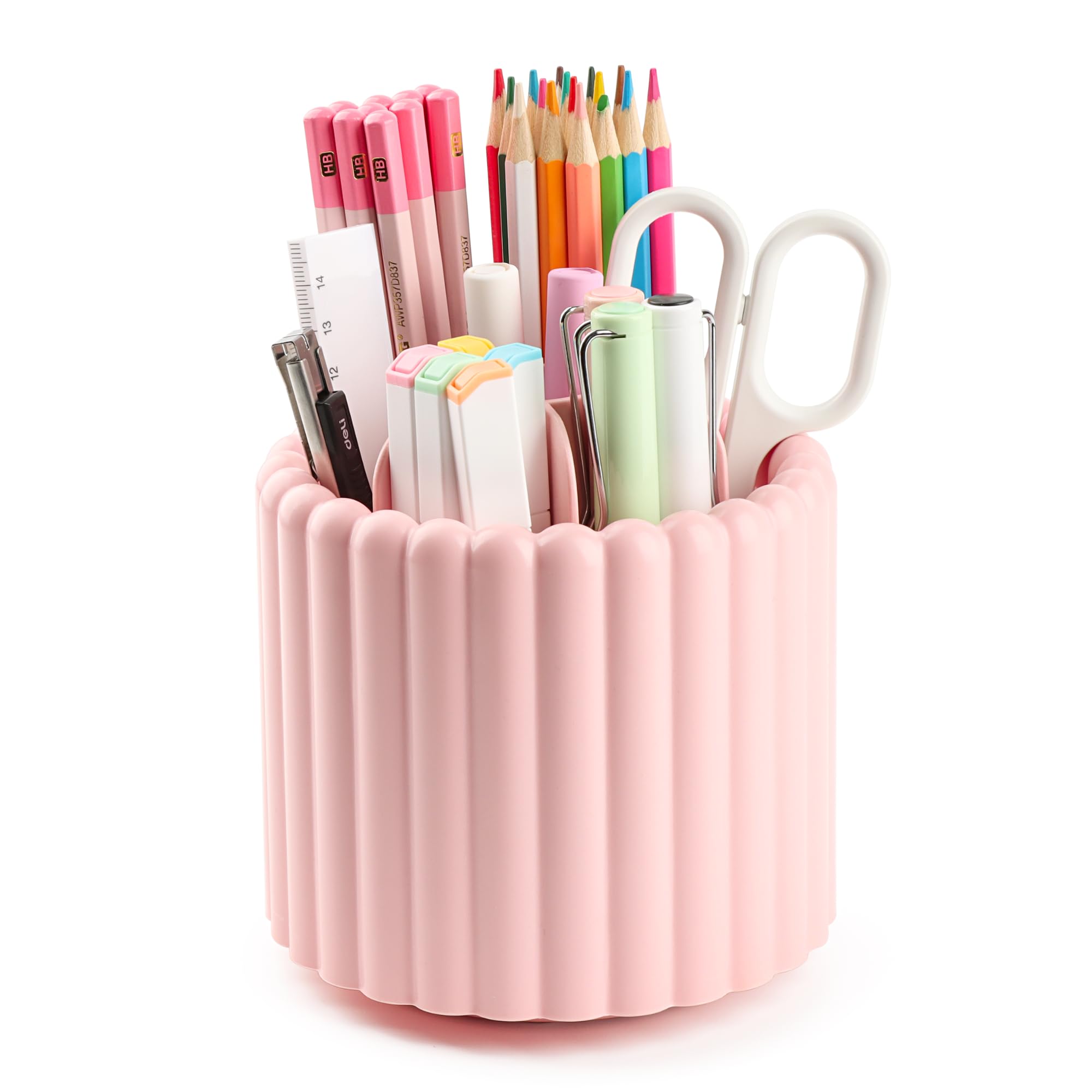 Schreibtisch-Organizer, 360° drehbarer Stifthalter für Schreibtisch, Stiftebecher mit 7 Fächern, Aufbewahrungsbox Caddy für Kinder, Büro, Schule, Zuhause (Rosa)
