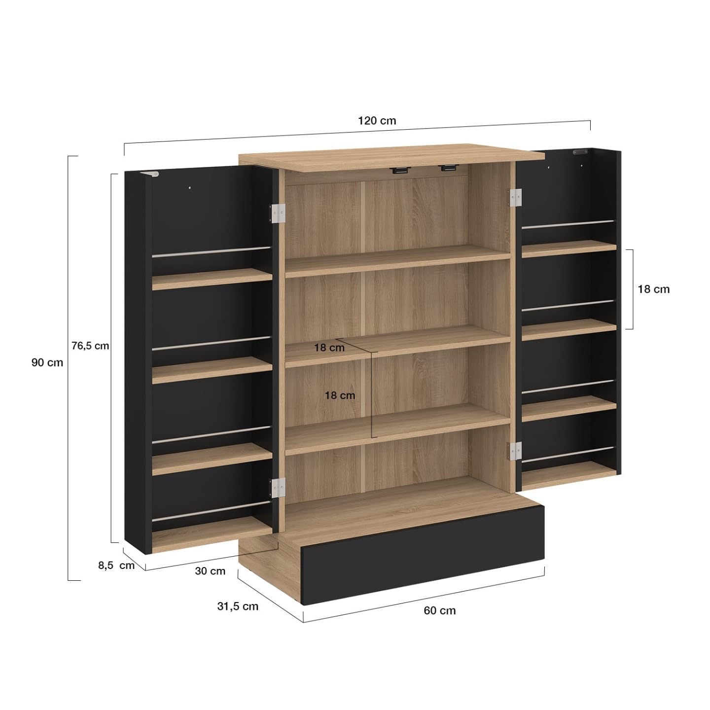 IDMarket - Niedriges Küchenbuffet Alto H.90 cm mit Ablagen in Schwarz und Holz