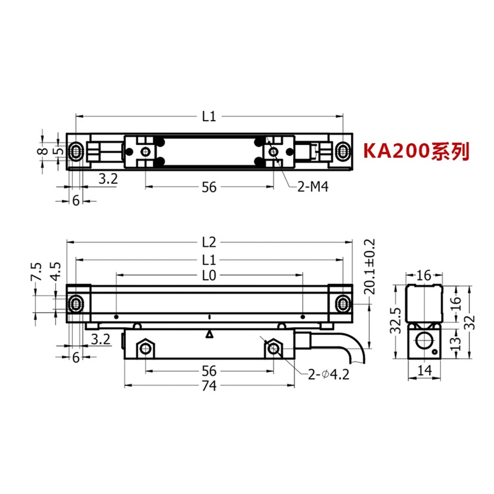 KA200 5um Linearencoder Miniaturlineal Dünnes elektronisches Lineal mit einem Querschnitt von 16 * 16 mm(KA200-290mm 5V TTL)