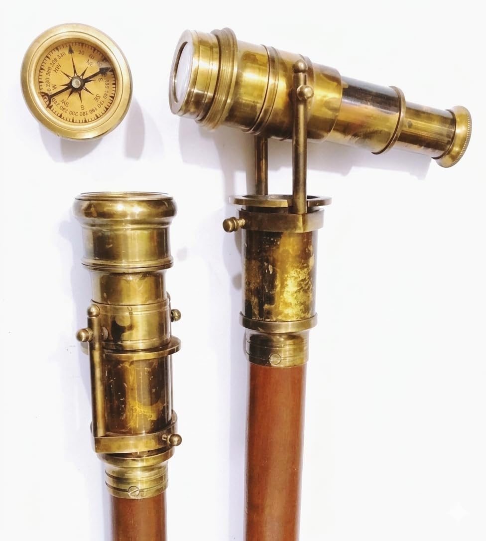 Antico 3 telescopio pieghevole bastone da passeggio marino telescopio canna