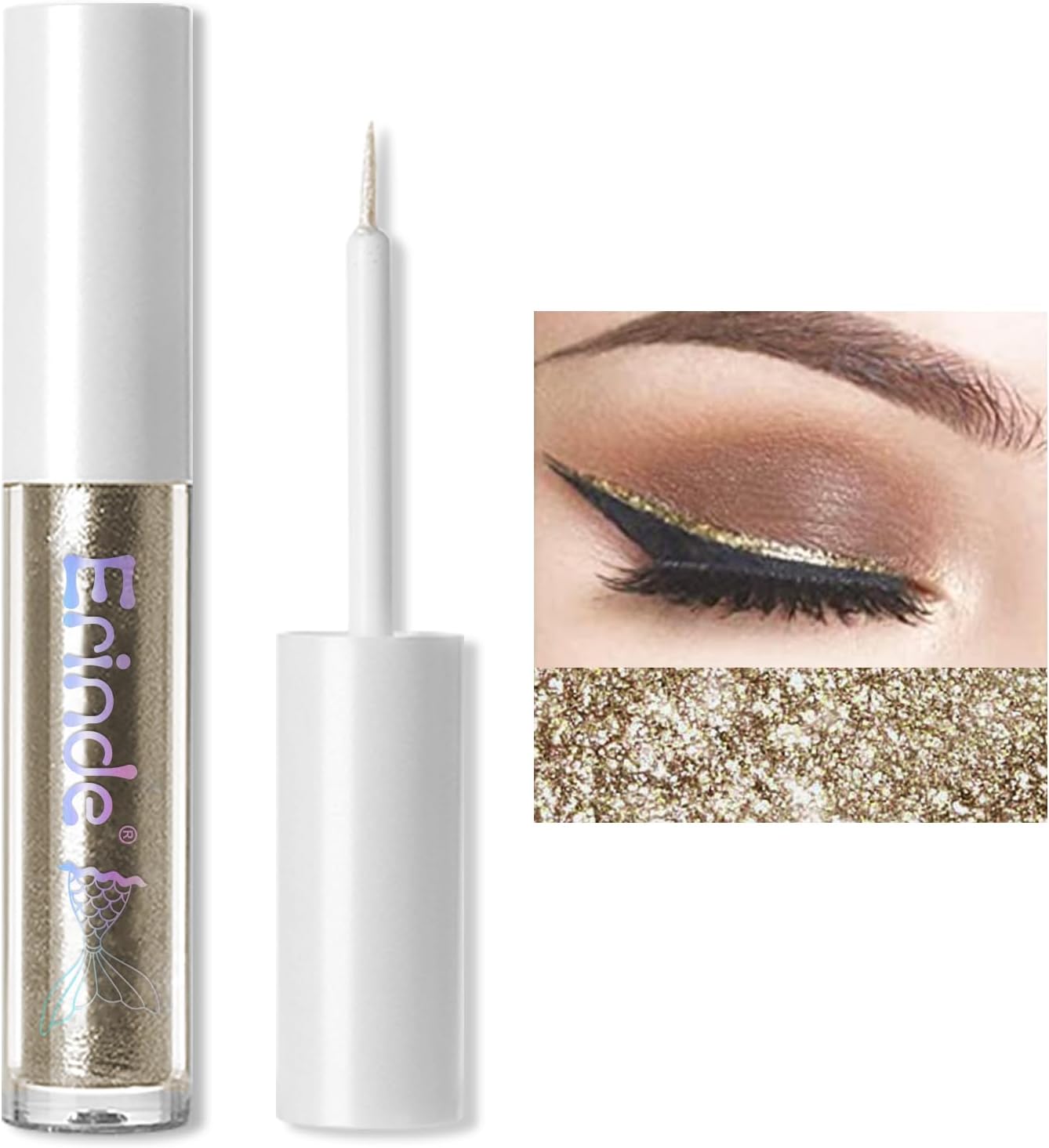 Liquid Glitter Eyeshadow Eyeliner, Metallic Shimmer Glitter Eyeshadow Liner, High Pigment Colored Eyeliner, Waterproof Long Lasting Sparkle Makeup for Women, Sunset Champagne