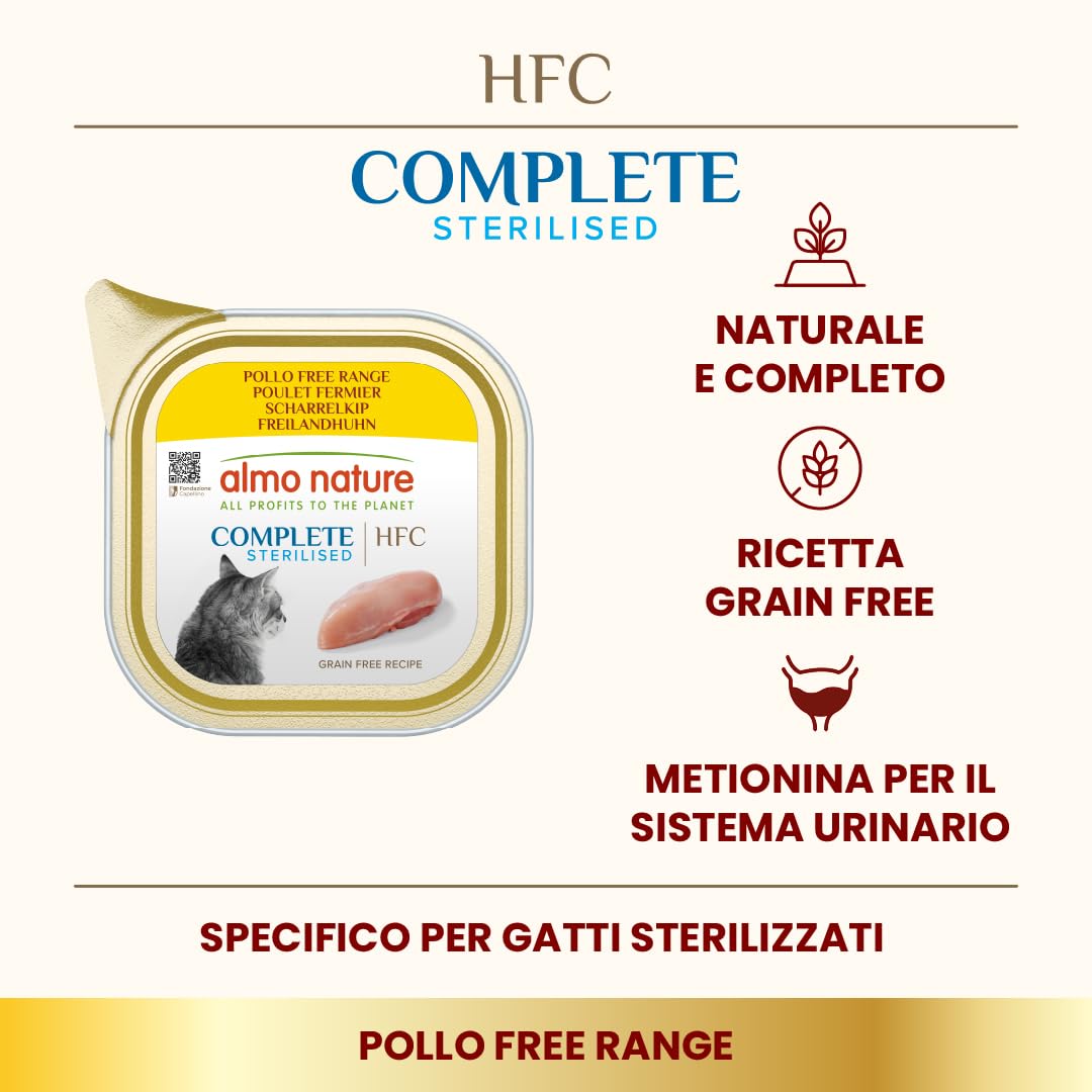 almo nature HFC Complete Sterilised, Alimento Umido per Gatti Adulti - Pollo Free Range - Confezione da 1,445 kg (17 x 85 g)