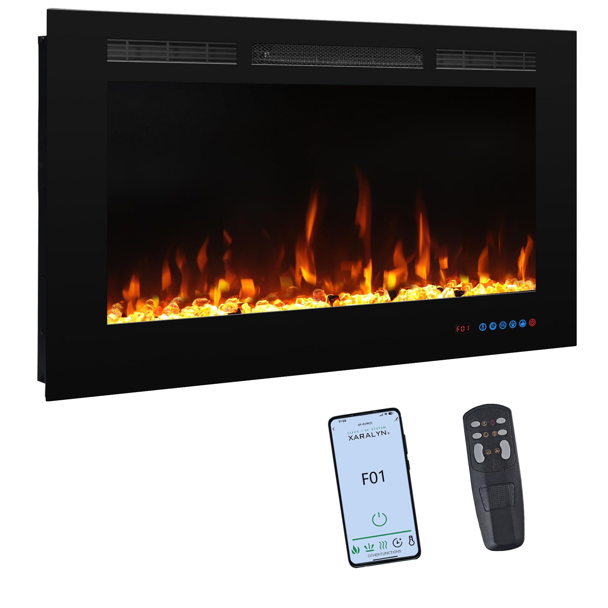 Valuxhome Chimenea eléctrica de 40 pulgadas, control WiFi y aplicación, color y brillo ajustables, registro y cristal realistas, t