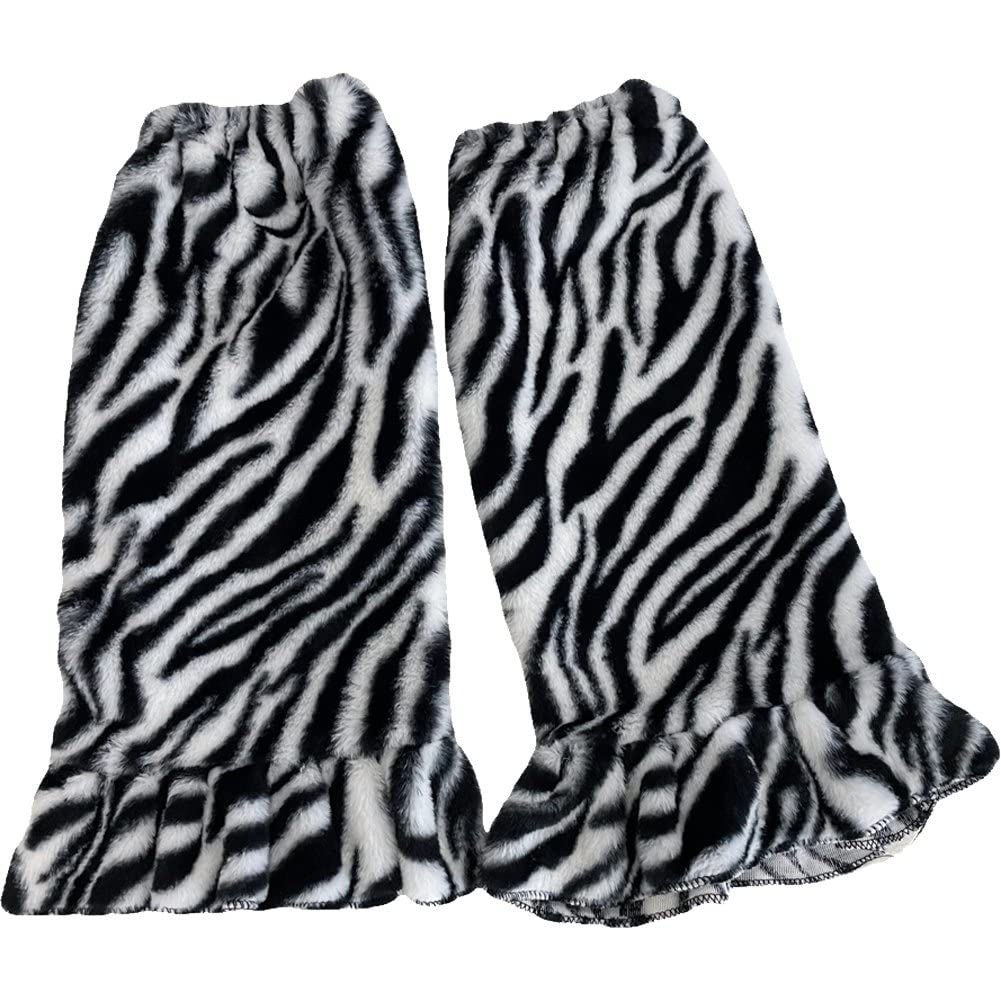 Vepoty Women's Zebra Plush Leg Warmers Print Leg Warmers Long Leg Sleeve Long Boots Cuff Foot Warming Cover For