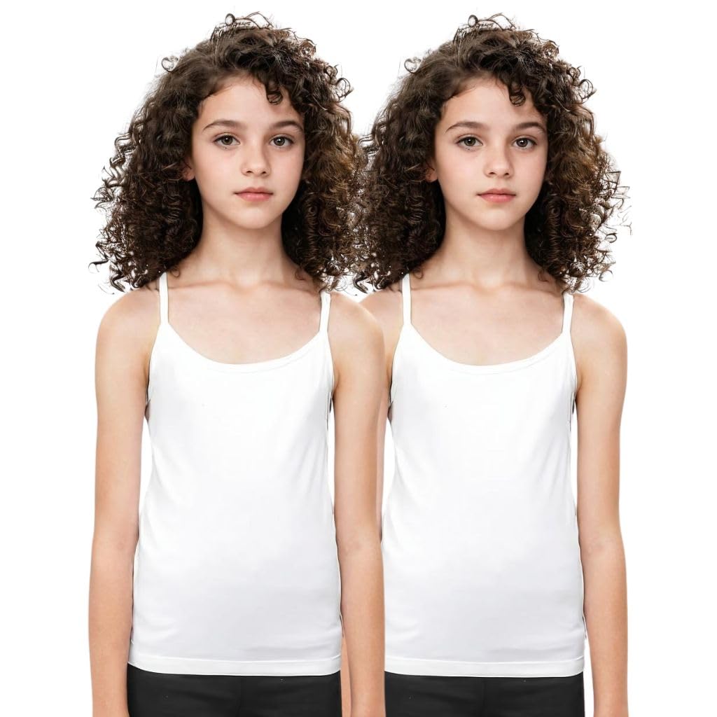 Adira | Camisole for Girls 13-14 Years | Flat Padded Innerwear Vest | Cami for Puberty | Overs Nipples & Gives Confidence at School | Soft, Stretchy Cotton | Pack of 2