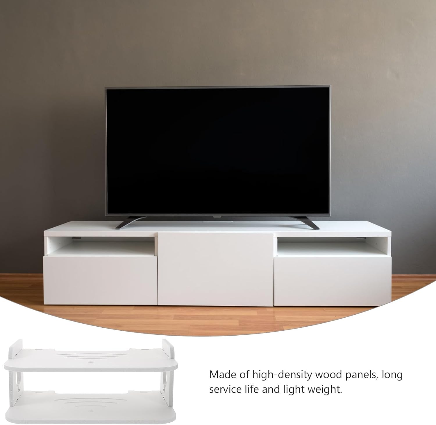Wall Mounted Floating Shelf Simple and Lightweight White Wood Display Shelf with Vents on Bottom to Hold Routers and Ornaments Storage Solution for Bedroom and Living Room