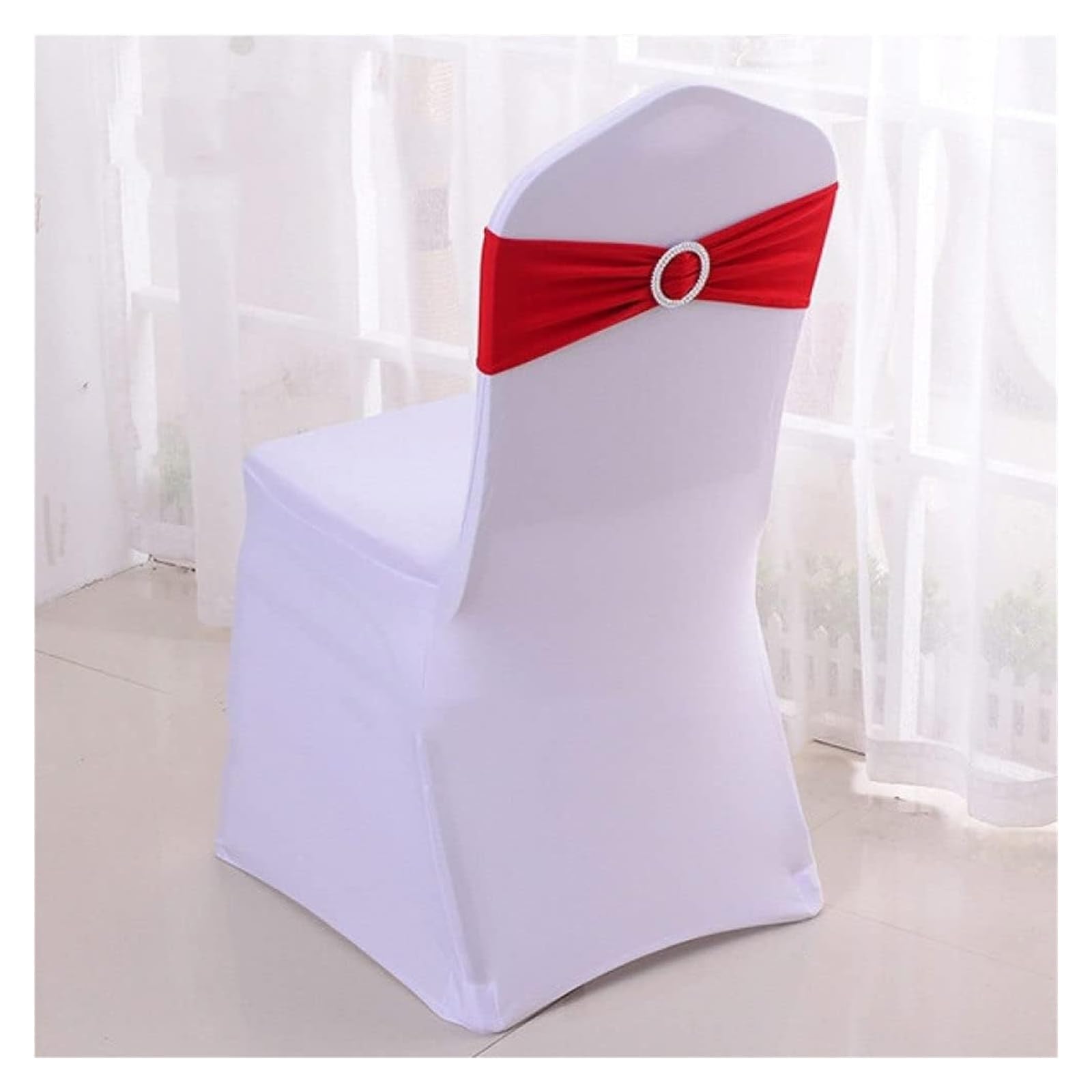 RZQVHBKXWGT chair sashes,50Pcs Elastic Spandex Chair Bands With Buckle Solider Stretch Bow Sashes Wedding Knot Banquet Christmas,red,China (Color : Wit, Size China)(Red)