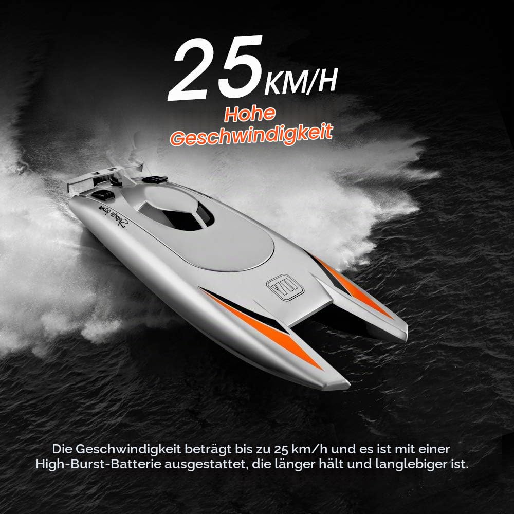 RC Boote für Kinder Erwachsene 25 km / h Hochgeschwindigkeits-Rennboot 2-Kanal-Fernbedienungsboote für Pools Rennboot
