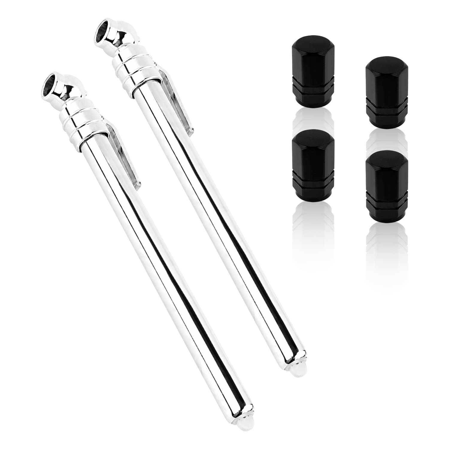 6PCS Pencil Tire Pressure Gauge Kit,10-50 PSI Heavy-Duty Stainless Steel Tire Gauges for Tire Pressure+Black Valve Stem Caps,Universal Wheel & Tire Accessories & Parts