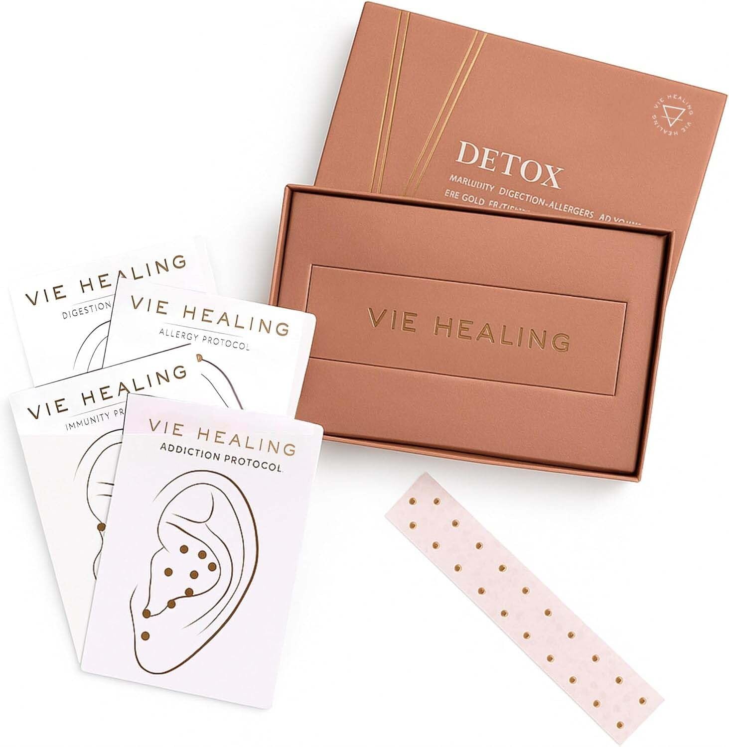 Detox 24k Gold Acupressure Ear Seeds, with Ear Chart, Reflexology, Video, Helps Immunity, Digestion, Allergies and Addiction