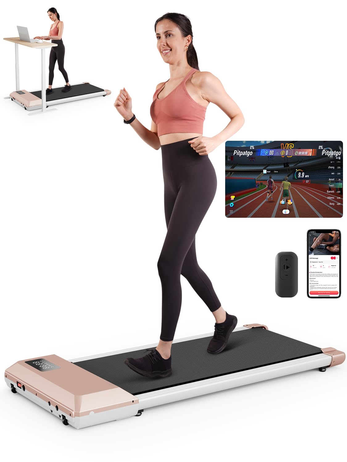 DeerRunWalking Pad Treadmill, Walking Pad Under Desk, Under Desk Treadmills for Home Office, Quiet Portable Walking Treadmill, 2.5 HP, APP/Remote Control, LED Display, Installation-Free