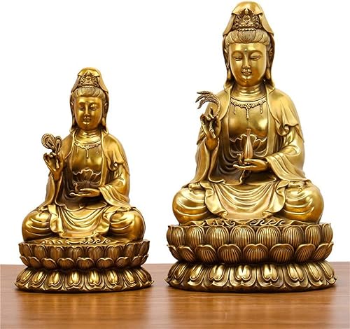 Miniatura 6 de JNWHY Estatua de Buda decorativa meditando Buda Kuan Yin, estatua de Buda de latón dorado sentado Kwan Yin Figurita Zen Coleccionables Escultura