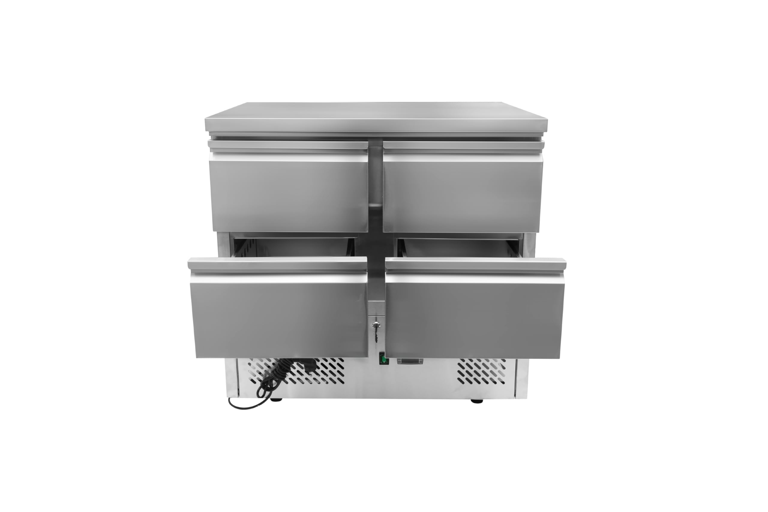 METRO Professional Banco Refrigerato GDS3600, in acciaio inox, 97 L, tavolo da lavoro, raffreddamento a ventola, con serratura, 220 W, 4 cassetti, argento
