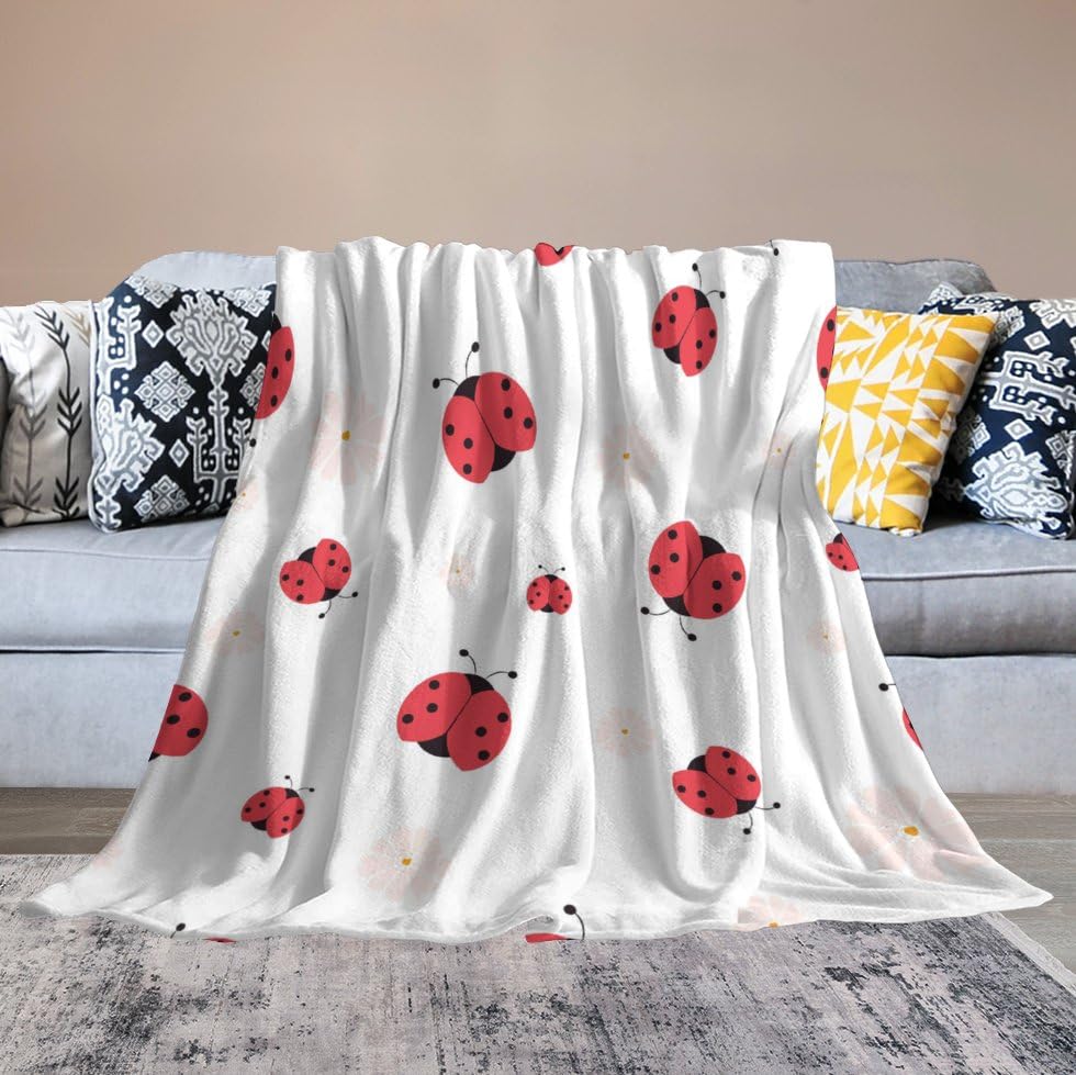 Mugod Marienkäfer Überwurf – 100x130 Cm, Flanell, Weich & Warm, Mit Süßem Blumen- & Punkte-Muster