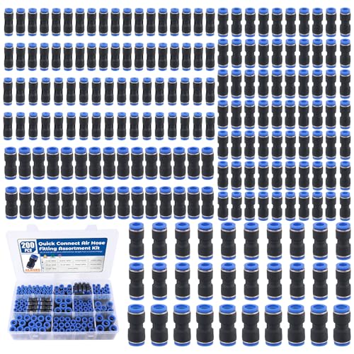 Ailbiuko 200PCS Quick Connect Air Hose Fittings 1/8 1/4 5/16 3/8 1/2 & 4/6/8/10/12mm Straight Push to Connect Fittings Quick Release Pneumatic Air Line Fitting