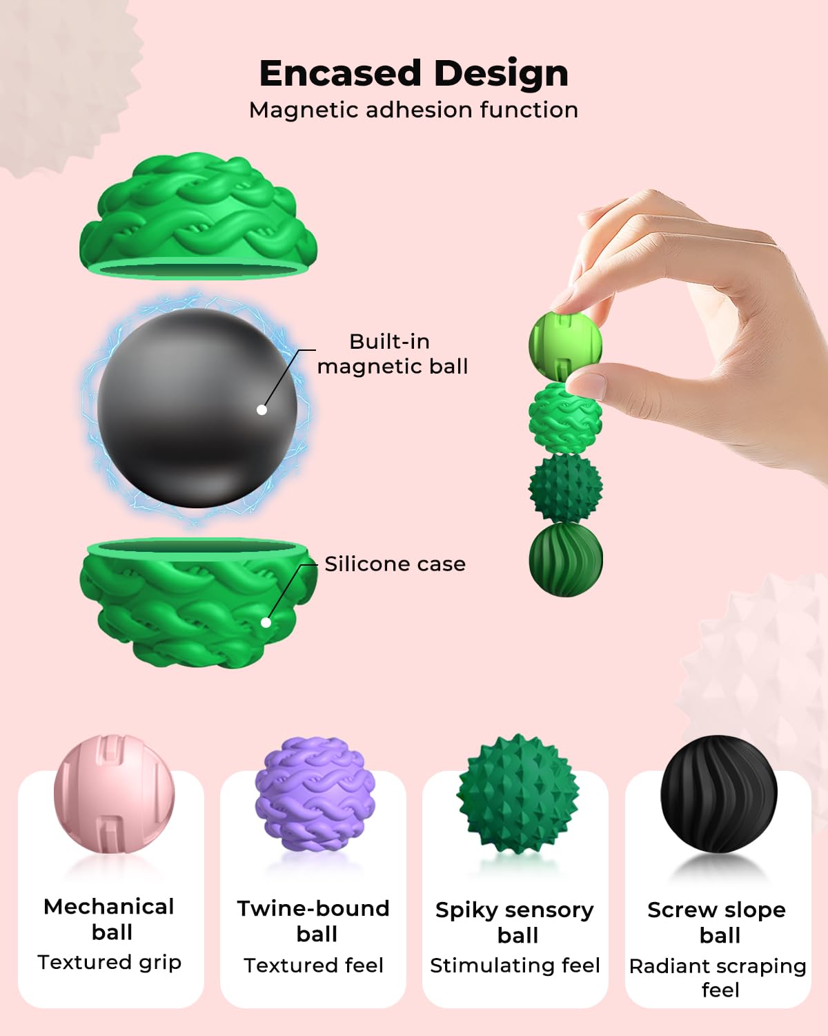 XYOFUN 8Pcs Silicone Magnetic Fidget Toys, Silicone Sensory Ball, Textured Sensory Stress Relief Balls - Image 2