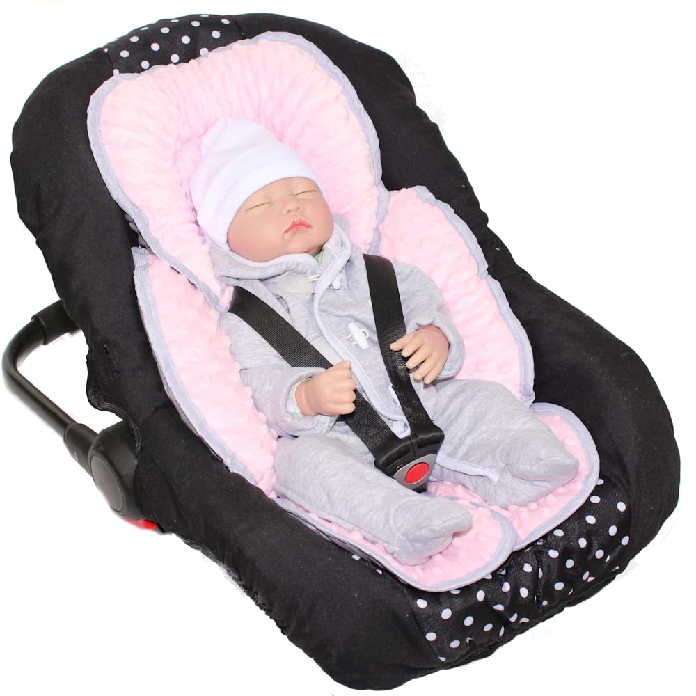 Sitzverkleinerer Minky - Baumwolle Baby Auto Kindersitz Babyschale Einlage Einsatz (Mäuschen + Rosa)