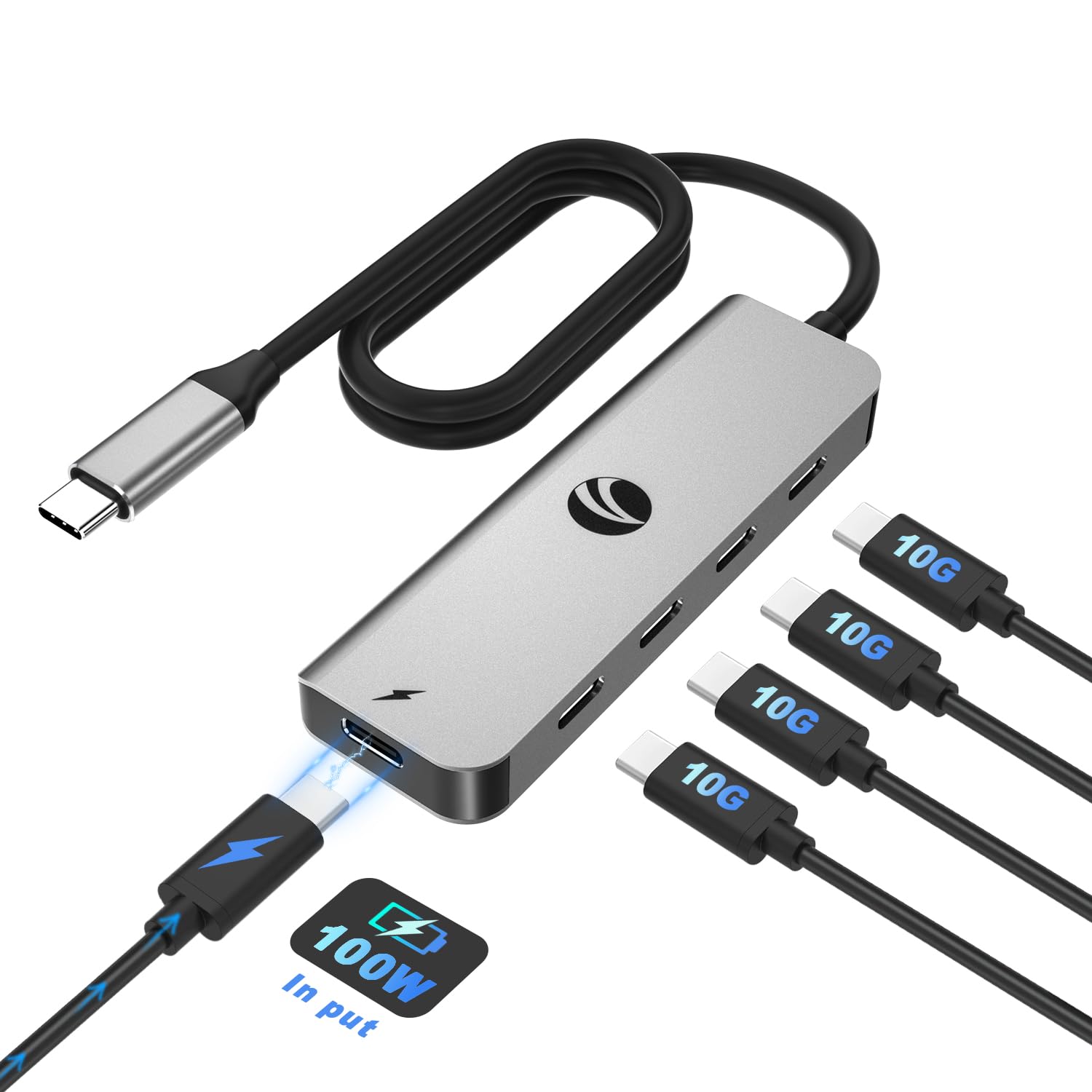 VCOM Hub USB C de 10 Gbps, 5 puertos USB C 3.2 Gen 2 divisor con suministro de energía de 100 W, adaptador multipuerto USB tipo C a USB C Hub para MacBook Pro/Air y más portátil Thunderbolt/USB C