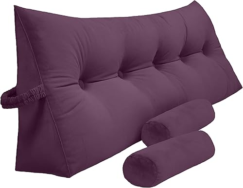 almohada triangular de lectura, grande, para cabecera, respaldo, almohada con forma de cuña con dos almohadas desmontables cilíndricas para el cuello