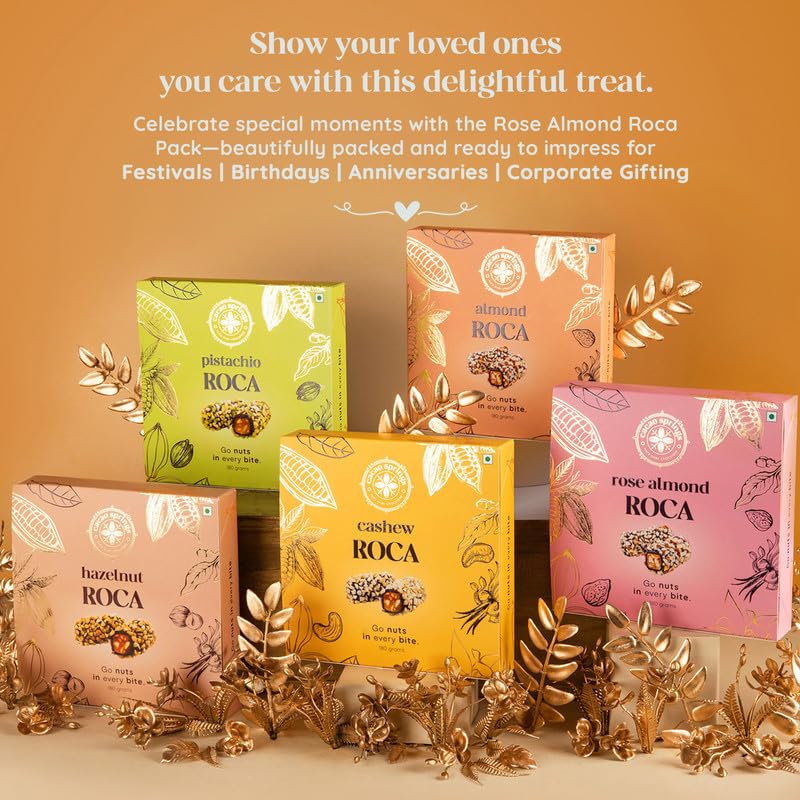 Image of Cacao Springs Premium Rose Almond Roca Chocolates for Healthier Snacking, Premium Choco & Nut Delicacy Treats, Premium Gift Hamper for Christmas Gifts, 15 Pieces in Each Box, 1 Box, 180gm