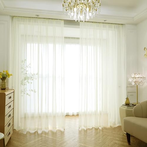 Vista 65 de Cortinas traslúcidas blancas para ventana de 95 pulgadas de largo, juego de 2 paneles de cortinas traslúcidas blancas para ventana con bolsillo