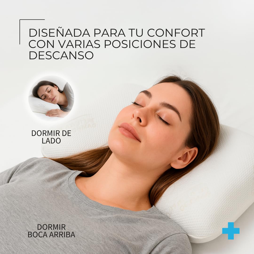 Almohada Arco Cervical Viscoelástica Antidolores con Núcleo de Carbono, Funda de Bambú, 57x39x12 cm