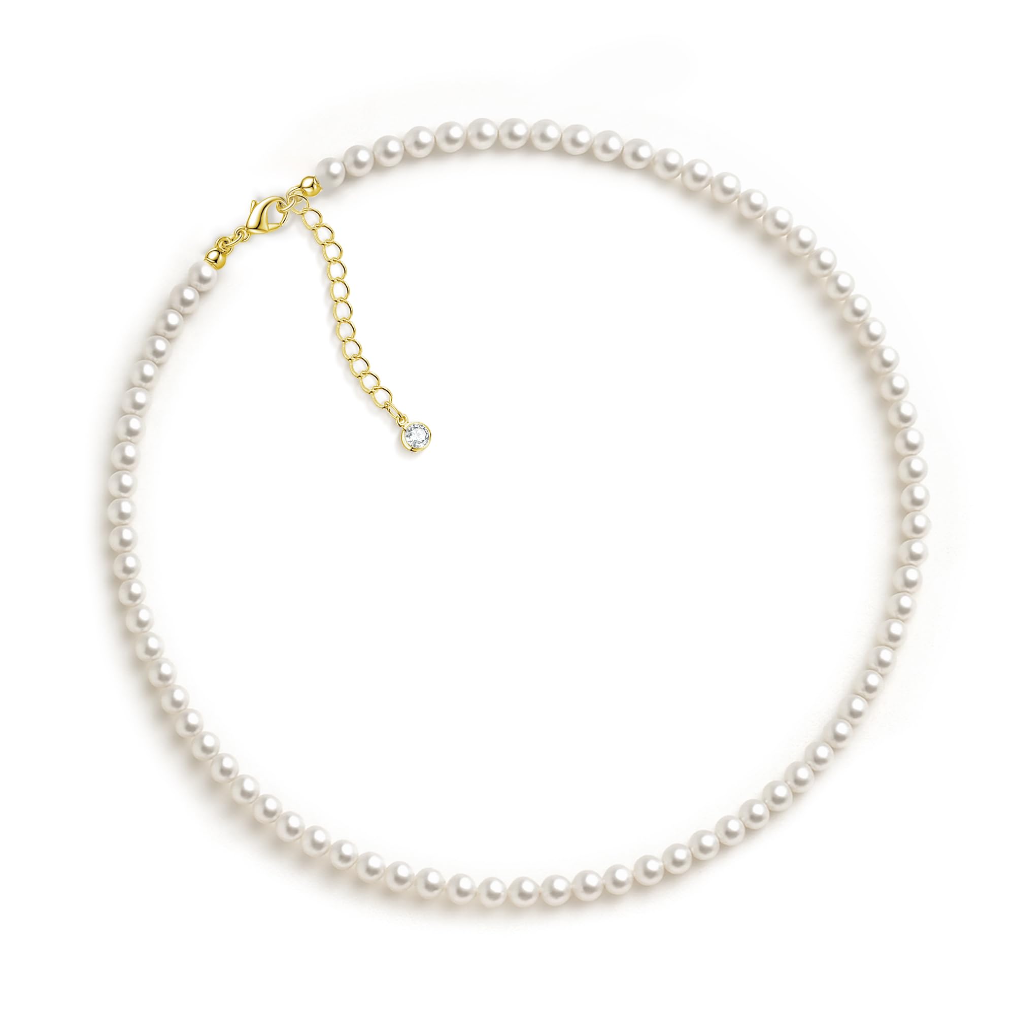 Zeffy Pearl Necklace 4MM/6MM/8MM Dainty Round Imitation Pearl Choker Necklace Wedding Pearl Necklace Delicate Jewelry for Women Simple Bridesmaid Jewelry Gifts