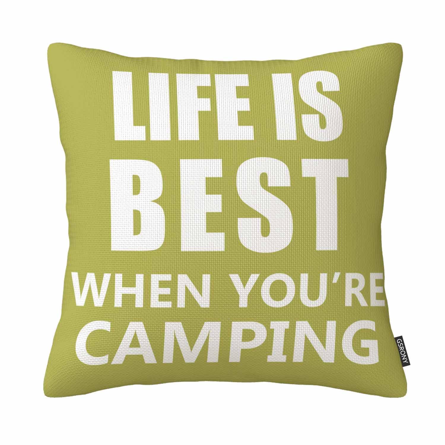 Gsrony Beige Quote Throw Pillow Covers Life Is Best When You're Camping Cushion Pillow Case Home Decor Pillowcase 18X18 Inches