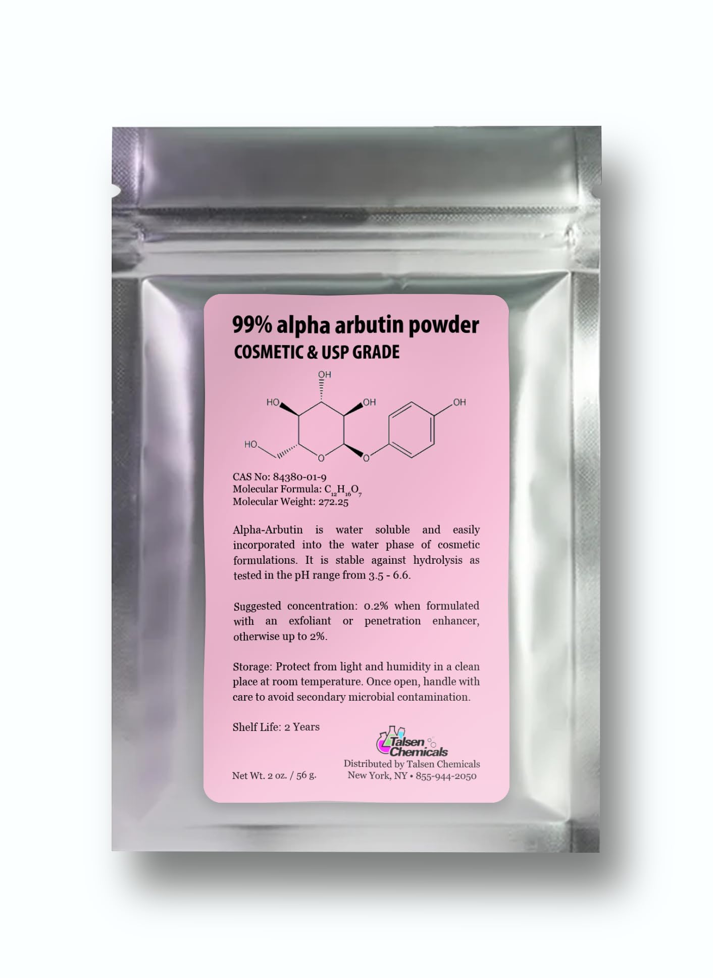 Pure Alpha-Arbutin Powder Snow White Powder DIY,99% Pure DIY USP Grade. (2 Oz. / 56 Grams)