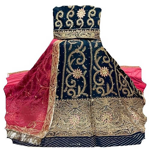 Image of Heavy Embroidery Work Semi Stitched Shimmer Silk Designer Rajputi Poshak For Women Rajasthani Lehenga Choli