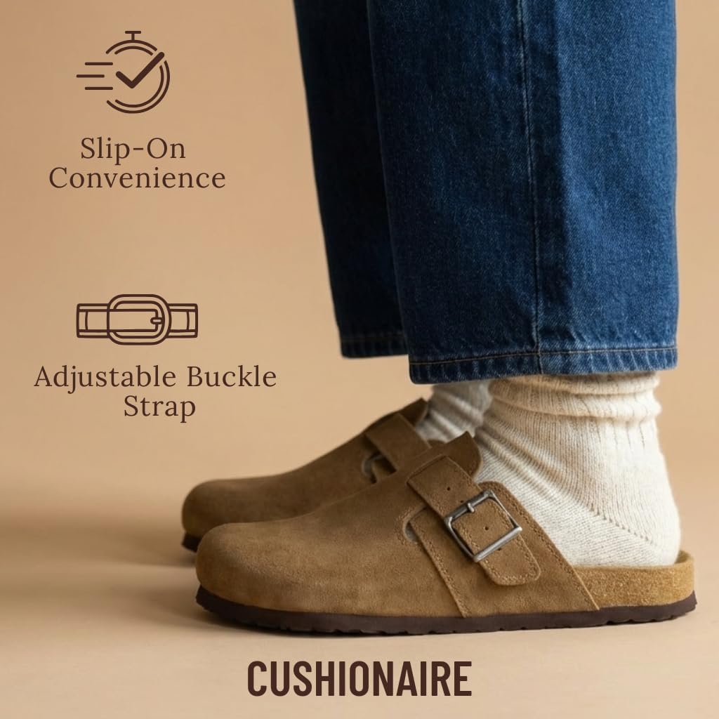 CUSHIONAIRE Hugo Genuine Leather Suede Clogs for Men – Comfortable Slip On Shoes with Adjustable Buckle, Closed Toe Mens Slides - Image 5