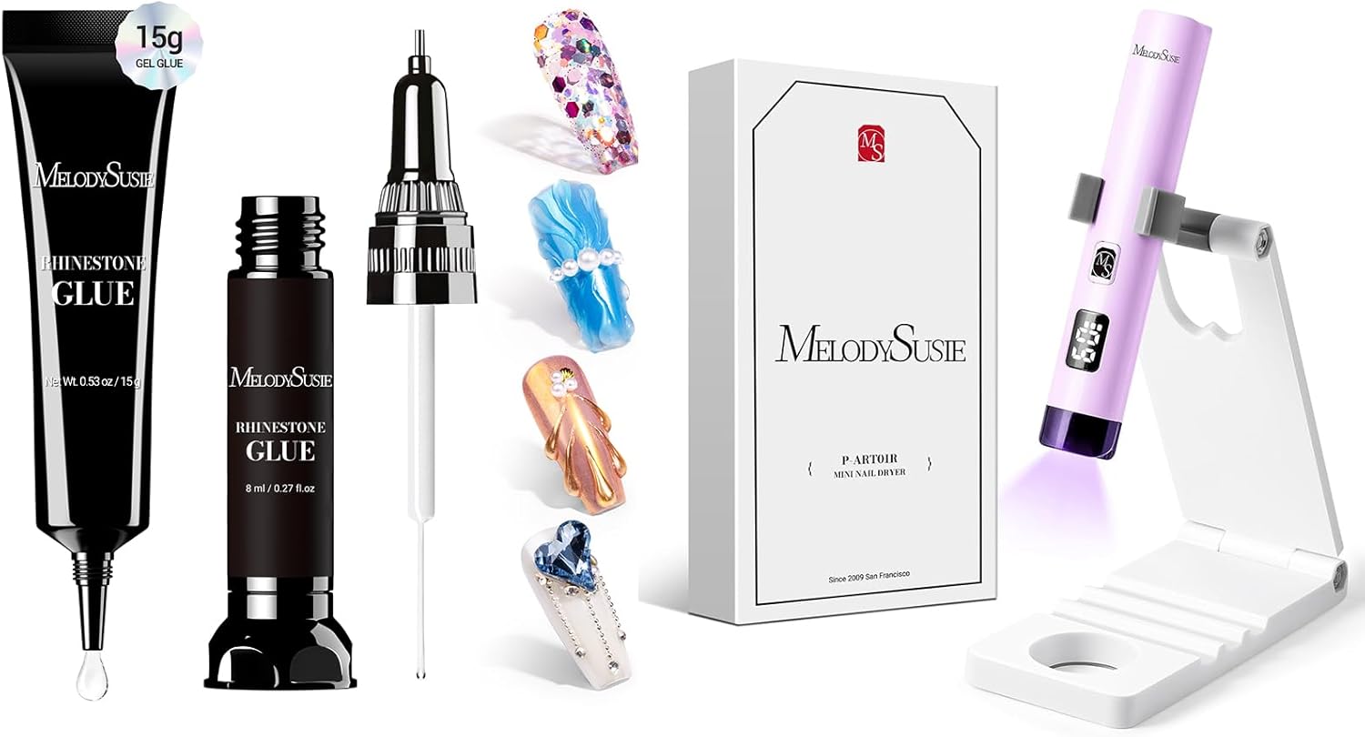 MelodySusie Handheld UV Light for Gel Nails with Stand Nail Rhinestone Glue Set